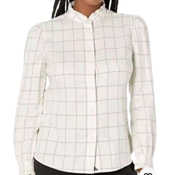 UNTUCKit For Her Ivory Winona Window Pane Button Down Shirt Women - Picture 1 of 7